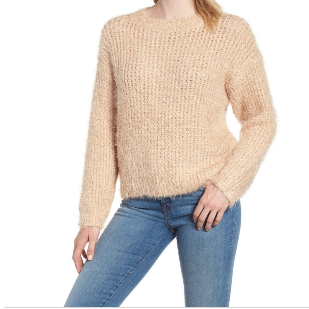Lou & Grey NWT Soft Eyelash Pullover Crew Neck Knit Sweater in Buff, Size L